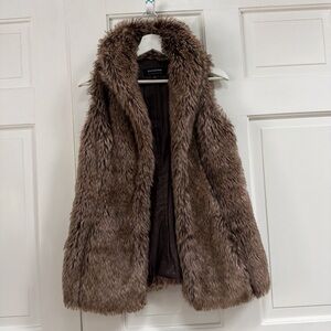 CoffeeShop Brown Faux Fur Hooded Vest